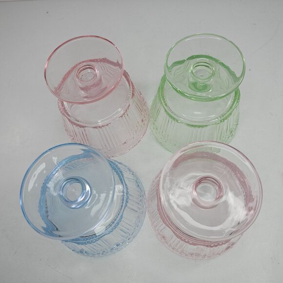 Daisy Flower Glass Dessert Pedestal Cups Set of 4 Blue Green PInk - Picture 12 of 12